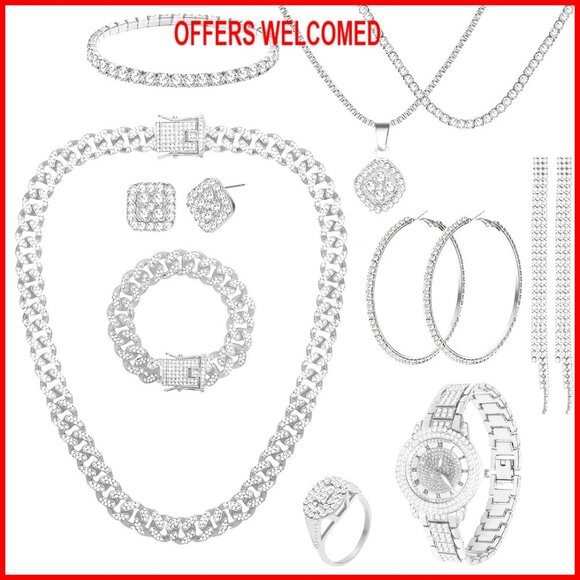 Other - Stainless Steel Cubic Zirconia Jewelry Set with Necklaces Bracelets Earrings